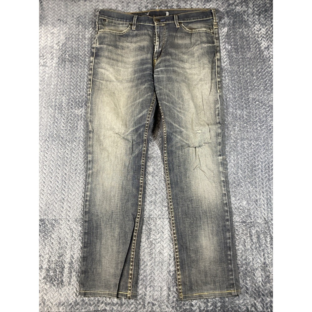 Levis 519 Mens Jeans 36×34‎ Dark Blue Super Skinny Stretch Denim Distressed